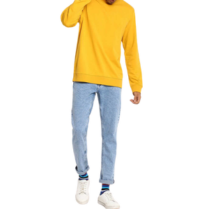 Sweat-shirt à col rond jaune pour homme, coupe classique, couleur unie, tricoté, manches longues, style streetwear - Product Image 3