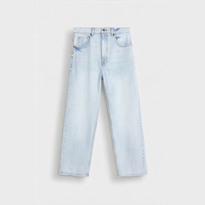 Jean en denim coupe droite délavé clair pour homme, taille haute, coupe classique, en coton, style décontracté, pantalon de printemps - Product Image 1