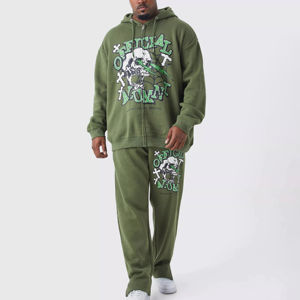 Conjunto Deportivo Unisex Lavado al Ácido, Pantalones Deportivos de Felpa Francesa de Algodón Personalizados, Sudadera con Capucha, 2 Piezas, Peso Medio, para Hombre, Temporada de Invierno - Product Image 1