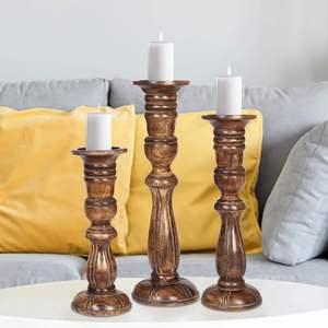 Customized Set of 3 Acacia <b>Wood</b> Heart Shape Modern Pillar Candle Stick Holder with Natural Finish for Home Christmas Decorations - Product Image 5