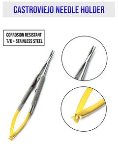 Castroviejo 3-Piece Stainless Steel Manual General Surgery Saturation Forceps Scissors Curved TC Needle Holder By <b>Blush</b> Surgical - Product Image 5