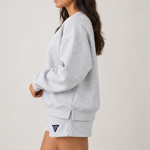 Women's <b>Light</b> Heather Grey Polka Letter Crew <b>Neck</b> 2-Piece Shorts Set Custom Casual Sportswear - Product Image 4