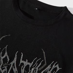 Camiseta de hombre de algodón 100% resistente con pedrería, corte holgado, cuello redondo, alta visibilidad, camiseta con pedrería para hombre. - Product Image 4