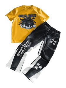Men Urban Tracksuit Set Letter Graphic T Shirt and Loose Fit <b>Flared</b> <b>Sweatpants</b> <b>Wholesale</b> Supplier - Product Image 1