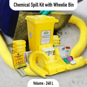 ชุดอุปกรณ์ดูดซับสารเคมี 240 ลิตร พร้อมถังล้อเลื่อน ชุดดูดซับสารเคมีเคลื่อนที่สำหรับงานหนัก สำหรับของเหลวเคมีอันตราย ความปลอดภัยในอุตสาหกรรม - Product Image 2