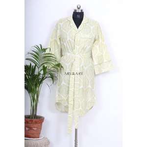 Camisón Kimono Bohemio de Algodón para Mujer, Estilo Indio, Largo Medio, con Cinturón y Botones Decorativos, Ajuste Holgado y Dulce - Product Image 5