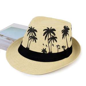 Sombrero de paja con estampado de palmeras para hombres y mujeres, sombrero para el sol de verano, ligero, transpirable, para viajes a la playa, vacaciones, gorra de protección al aire libre - Product Image 2