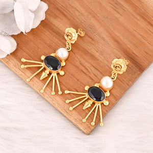 Pendientes de latón con incrustaciones de perlas e iolita, chapados en oro, joyería hecha a mano para mujer, lote al por mayor de 10 pares - Product Image 4