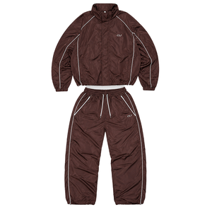 Survêtement unisexe en nylon léger coupe-vent de haute qualité avec logo personnalisé, veste de survêtement à col montant et passepoil contrastant, pantalon large - Product Image 5