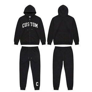 Fleece Lined Winter Breathable Sweatsuit <b>Set</b> Unisex 2 Piece Hooded Tracksuit Cuffed <b>Jogger</b> Sweatpants <b>Matching</b> Outfit Custom OEM - Product Image 1