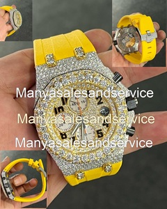 Montre de luxe pour homme avec cadran arabe serti de pierres, verre en cristal et pierres de moissanite, bracelet en acier inoxydable, résistance à l'eau 10 bars - Product Image 1
