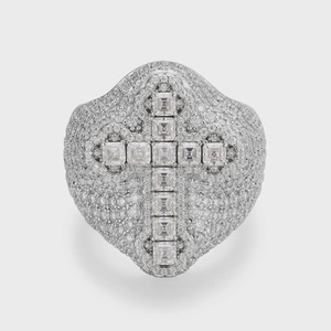 925 Sterling Silver Brilliant Asscher Cut Moissanite Engagement or Wedding Gift Rhodium Plated Hip Hop Cross Iced <b>Ring</b> for <b>Men</b> - Product Image 1