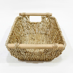 Cesta de Almacenamiento Rectangular de Seagrass Personalizada de Alta Calidad con Dos Asas de Madera, Hecha a Mano, Ecológica y Multifuncional - Product Image 5