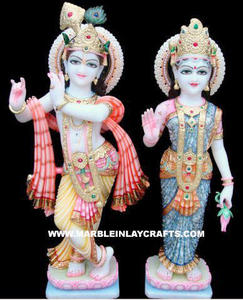 Colorful White Marble Radha Krishna Murti - Product Image 3