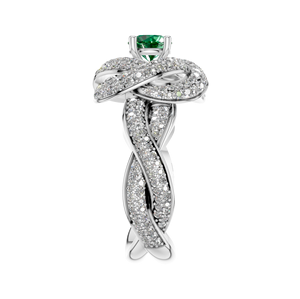 Élégante bague de fiançailles en argent sterling plaqué or blanc avec émeraude naturelle, diamant pavé de nœuds, style classique pour mariages - Product Image 2