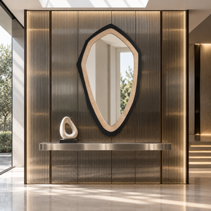 Espejo de Pared con Borde Esculpido en Negro y Dorado, Moderno y Asimétrico, Decorativo para Sala de Estar, Dormitorio, Entrada, Decoración de Lujo para el Hogar - Product Image 2