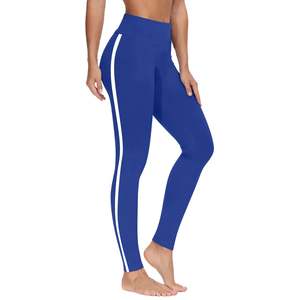 Splendid Apparel High Waist Full Length <b>Leggings</b> Animal Print Blue <b>White</b> Side Stripes Casual Sporty Knitted Spandex <b>Women's</b> - Product Image 5