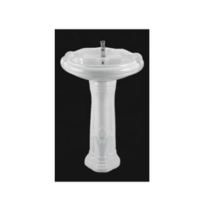 Lavabo en céramique sur pied de conception moderne, lavabo ovale en deux parties, robinet à trou unique pour hôtels, pour salles de bain - Product Image 3