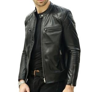 Blouson matelassé en cuir PU pour homme, style motard vintage, coupe ajustée, coupe-vent, fermeture éclair, vêtement d'extérieur décontracté pour l'hiver - Product Image 3