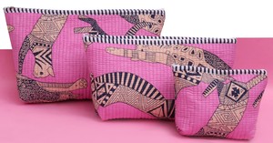 Pink Safari Print Quilted Cotton Cosmetic Bag Set Travel Toiletry Organizer - Product Image 2