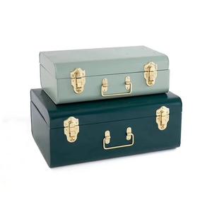 Trio de coffres métalliques aux tons bleu ombré, de forme rectangulaire, avec quincaillerie rose gold, pour une organisation domestique tendance et fonctionnelle. - Product Image 5