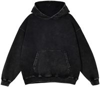 Sweater Hoodie Pria Regular Fit 100% Katun Fleece Pewarna Benang Bernapas Warna Hitam Solid Kasual Musim Dingin 300g Desain Saku