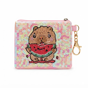 Handmade Pink Glass Beaded Martini Coin <b>Pouch</b> Olive Cocktail Design Small Beaded Zipper Closure Coin Purse for Women - Product Image 2