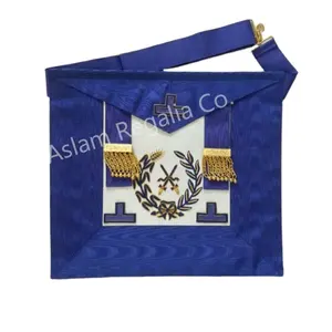 Masonic Grand Craft Undress Sword Bearer Undress leather Apron with Blue Embroidered Tee with Watermark Silk Ribbon