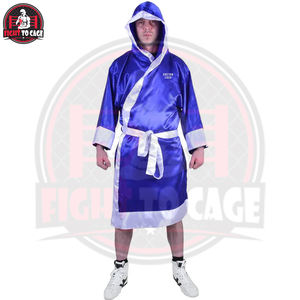 เสื้อคลุมสำหรับชกมวยแบบ unisex สีน้ำเงิน-ขาว คุณภาพพรีเมียม พร้อมเข็มขัด - Product Image 2