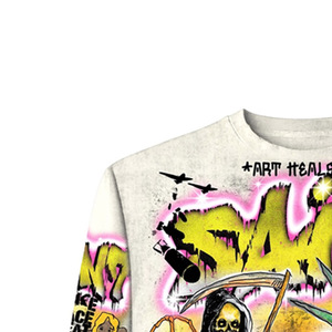 Skull Graffiti Short Sleeve T-Shirt <b>Men</b> Formal Printed <b>Turtleneck</b> Regular Fit 100% Cotton Solid Front with Pattern - Product Image 2