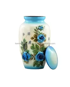 Mavi renk çiçek kabartmalı biyobozunur URNS İnsan külleri için, cenaze kül kapları külleri için el yapımı cenaze kül kapları