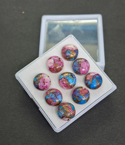 Dalia púrpura, cobre, turquesa, cabujón redondo, piedra preciosa suelta para la fabricación de joyas - Product Image 4