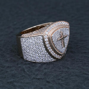 แหวนเงินแท้ 925 ดีไซน์กากบาทประดับเพชร สีโรสโกลด์ สำหรับผู้ชาย สไตล์ฮิปฮอป คริสเตียน เหมาะสำหรับงานแต่งงาน - Product Image 3