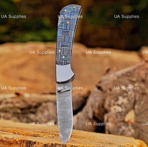 High Quality Damascus Steel Back <b>Lock</b> New Design Hunting Folding Knife Elk Horn Wood Handle Clip Point OEM ODM Private Knives - Product Image 3