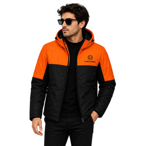 Custom Men's <b>Waterproof</b> Hooded Puffer <b>Jacket</b> Winter Windproof Insulated Outdoor Thermal Coat Orange Black Full Zip <b>Parka</b> OEM ODM - Product Image 1