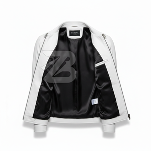 Custom Brand <b>Men's</b> Genuine Leather <b>Jacket</b> <b>White</b> Office Casual Turn-down Collar Zip-Up Minimalist Style Breathable Eco-Friendly - Product Image 5