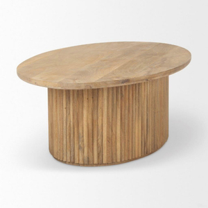 Table basse ovale en bois de manguier cannelé naturel et brun, fabriquée à la main, écologique, style moderne et simple, prix d'usine - Product Image 3