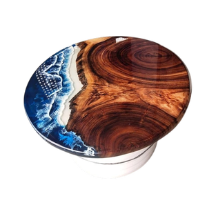 Mesa de Centro Redonda de Madera y Resina Epoxi, Hecha a Mano, Ecológica, Resistente al Agua, Diseño Océano Río, Mueble de Arte de Lujo - Product Image 4