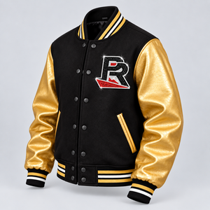 Chaqueta universitaria premium para mujer, estilo cheerleading, con pedrería, tipo bomber, con ribete a rayas, con OEM ODM - Product Image 3