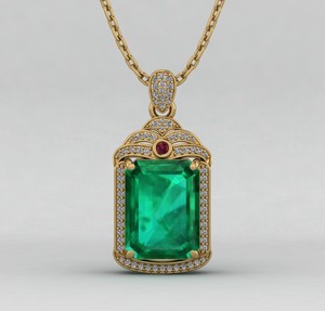 Pendentif Charme en Or 18 carats et Argent 925 avec Émeraude et Quartz Taillés en Octogone, Sertis à Griffes, Style Art Déco Luxe Gothique, Cadeau pour Femme - Product Image 1