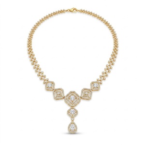 Collier unisexe classique en or plaqué or 18 carats avec diamant central taille poire, style vintage, bijoux de fiançailles, sertissage pavé - Product Image 1