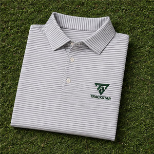 Polo rayé gris et blanc pour homme Trackstar, manches courtes, col boutonné, chemise de golf décontractée, logo personnalisé - Product Image 6