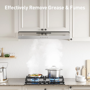 Campana extractora de cocina bajo gabinete de acero inoxidable con ventilador de 3 velocidades y luces LED plateadas - Product Image 4