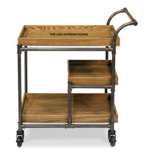 Chariot de cuisine mobile portable à 3 niveaux en métal doré pour hôtel, avec roulettes et rangement - Product Image 6
