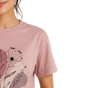 เสื้อยืดคอกลมพิมพ์ลายดอกไม้สีชมพูหม่นสำหรับผู้หญิง สวมใส่สบาย ระบายอากาศได้ดี เหมาะสำหรับฤดูร้อน รับผลิตตามแบบ OEM แฟชั่นเสื้อยืด - Product Image 6