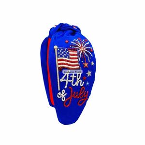 Wholesale 4th Of July <b>Beaded</b> <b>Headband</b>- Handmade Patriotic USA Flag And Fireworks Knot Hair Accessory - Product Image 4