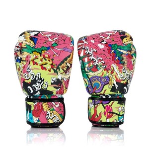 Guantes de Boxeo Ligeros de Cuero con Estampado de Sublimación Colorido, Cierre de Gancho y Bucle, Equipo de Protección Unisex de Moda, Conjunto Combinado - Product Image 2