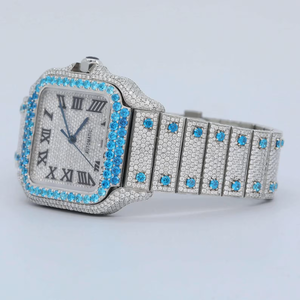 Reloj de Lujo para Hombre con Diamantes Cuadrados, Cuarzo, Correa de Acero Inoxidable con Moissanita, Cristal de Zafiro, Esfera de 41 mm, Movimiento Analógico-Digital ETA - Product Image 3