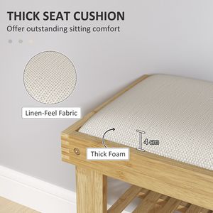 Cream White 3-Tier Bamboo Shoe Storage <b>Bench</b> with <b>Cushion</b> Entryway Hallway Shoe Organizer - Product Image 4