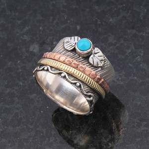 Anillo Giratorio de Larimar Natural al por Mayor, Plata de Ley 925, Hecho a Mano, con Gema, Anillo de Meditación Antiestrés para Mujer, Joyería Boho de Declaración - Product Image 2